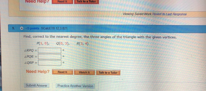 Solved Need Help? Read It Talk to a Tutor Viewing Saved Work | Chegg.com