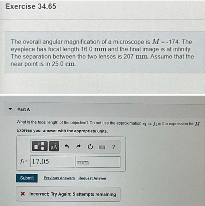 Solved Exercise 34.65 The overall angular magnification of a | Chegg.com