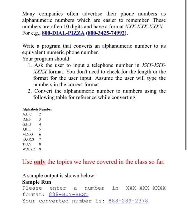 Solved Many companies often advertise their phone numbers as | Chegg.com