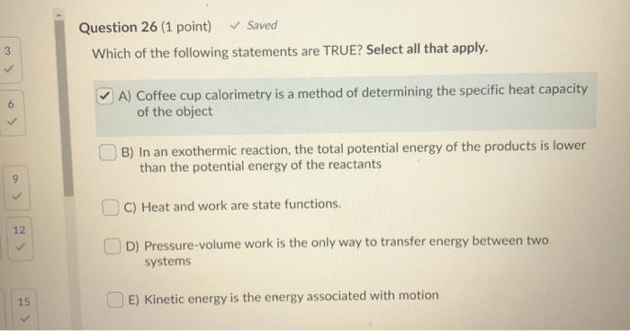 Solved Question 26 (1 point) Saved Which of the following | Chegg.com