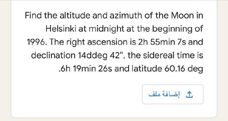 Solved Find the altitude and azimuth of the Moon in Helsinki | Chegg.com