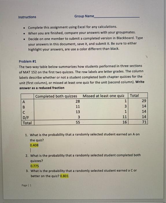 Solved Instructions Group Name - Complete this assignment | Chegg.com