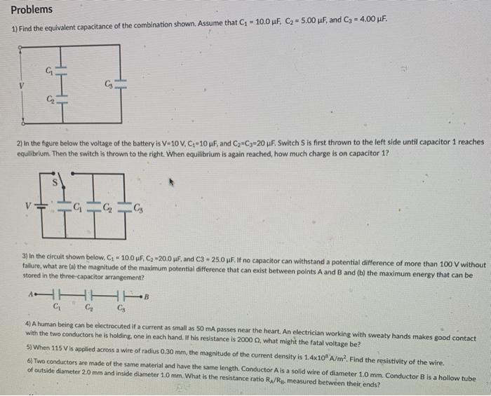 Solved Problems 1) Find The Equivalent Capacitance Of The | Chegg.com