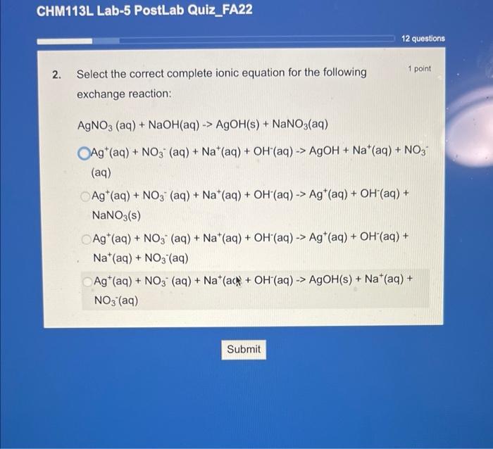 Solved Select the correct complete ionic equation for the | Chegg.com