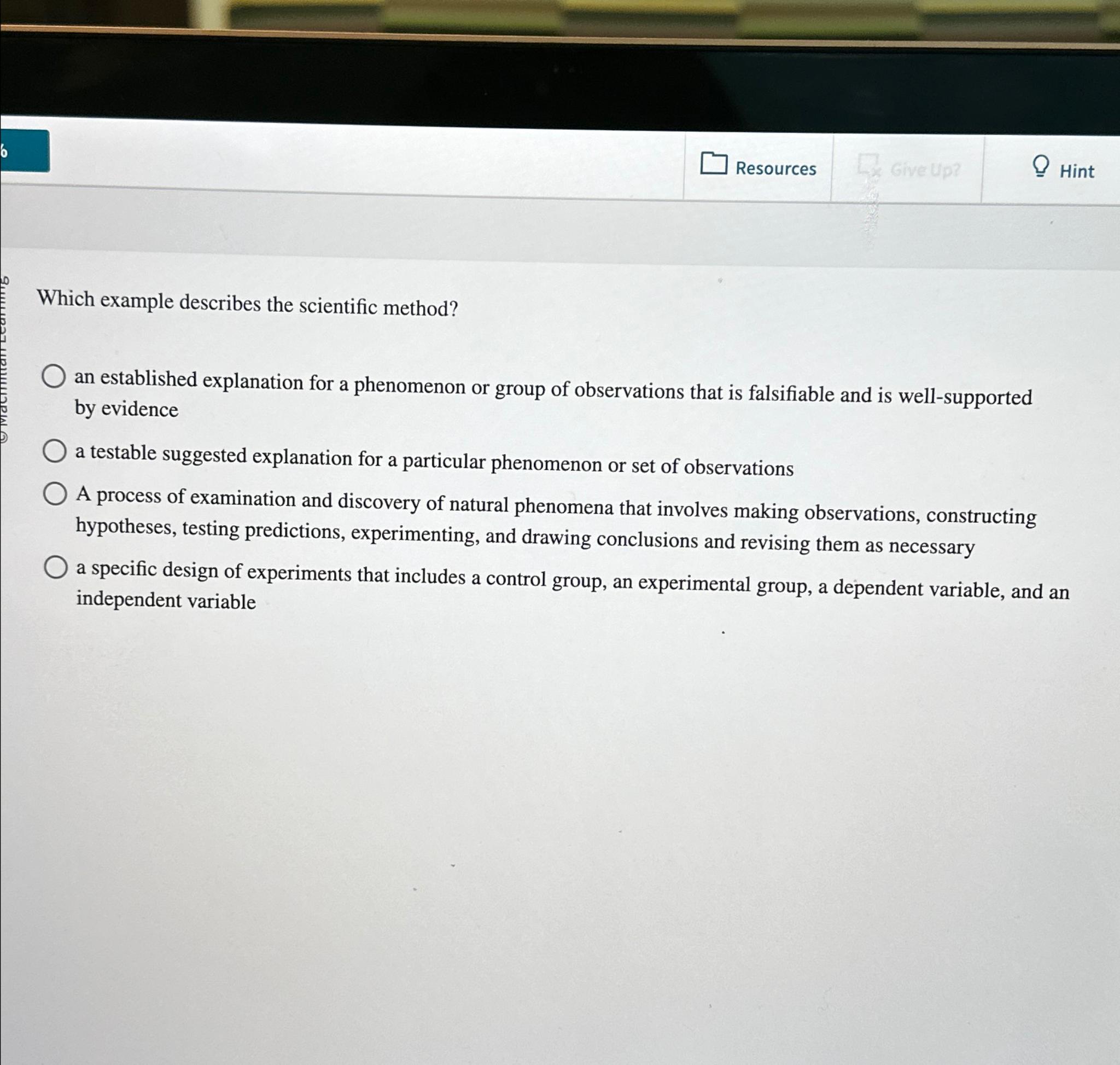 Solved ResourcesHintWhich Example Describes The Scientific | Chegg.com
