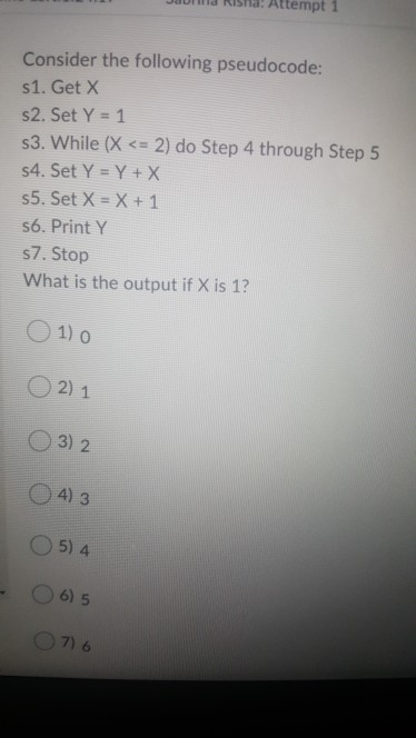 Solved Attempt 1 Consider the following pseudocode: s1. Get | Chegg.com
