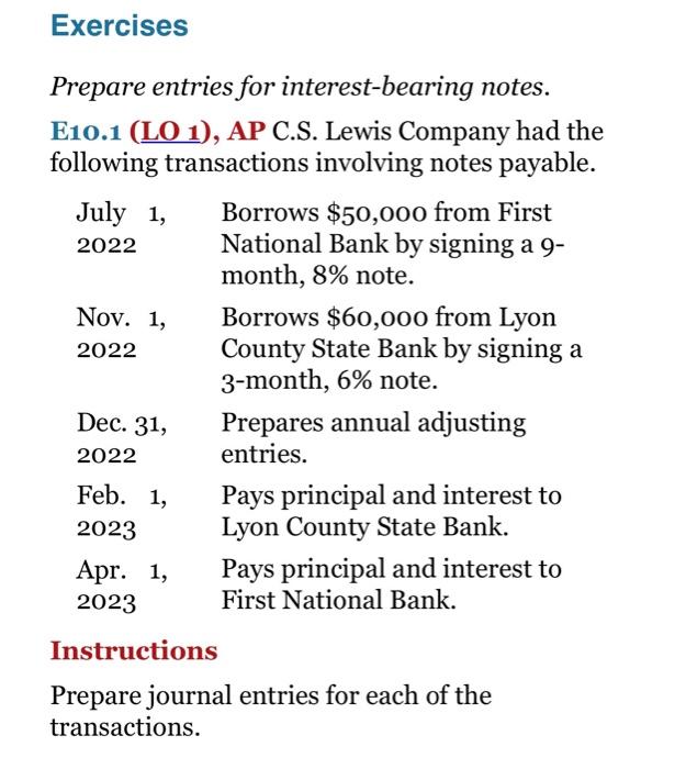 Solved Exercises Prepare entries for interestbearing notes.