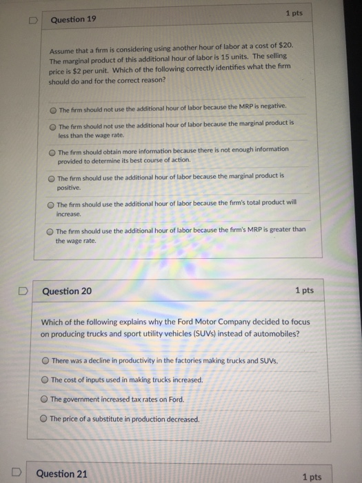 Solved 1 pts Question 19 Assume that a firm is considering | Chegg.com