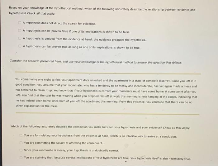 Solved 1. The Relationship Between Hypotheses and Evidence | Chegg.com