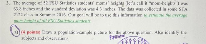 Solved The average of 52 FSU Statistics students' moms' | Chegg.com