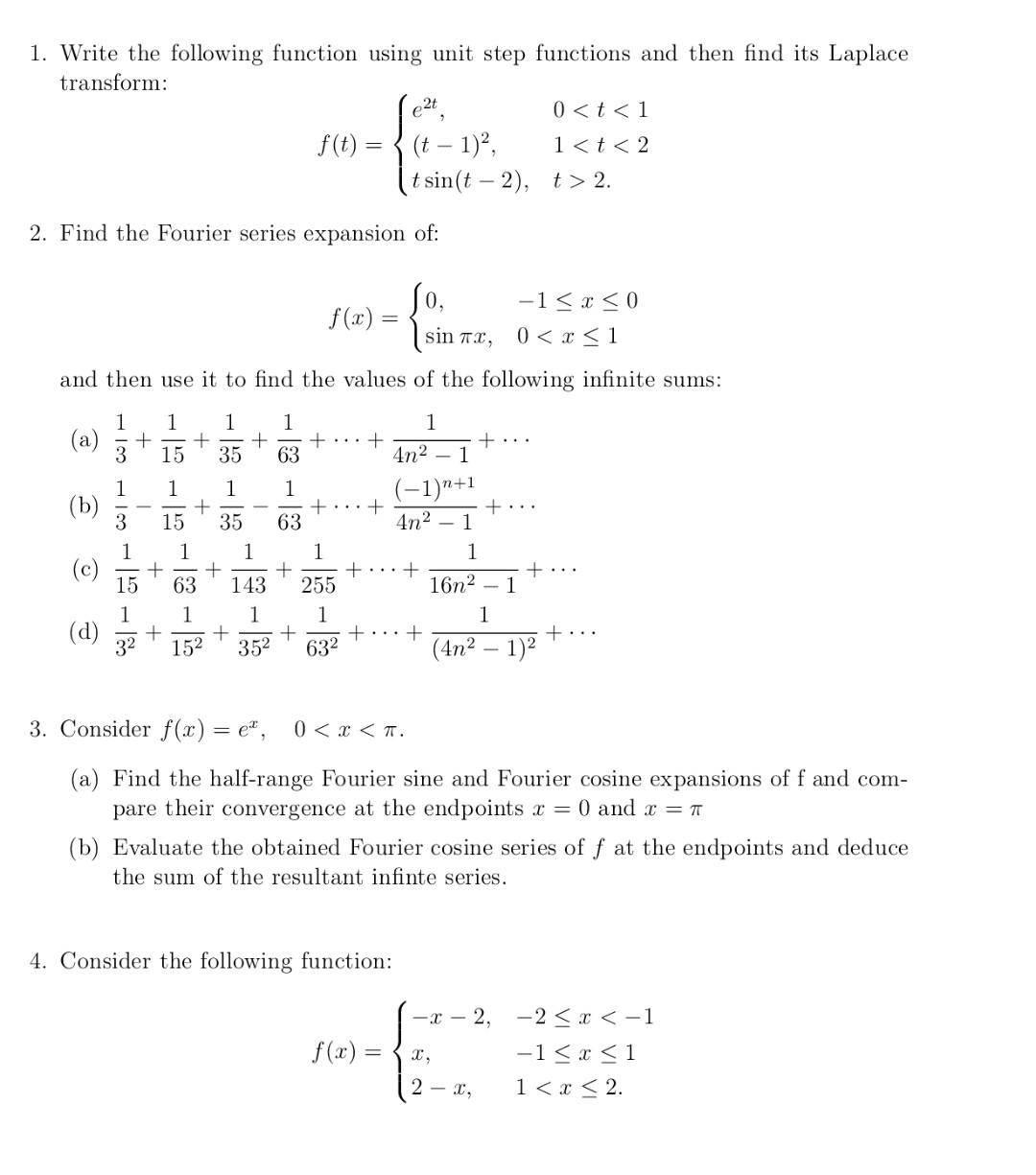 Solved e2t 1. Write the following function using unit step | Chegg.com