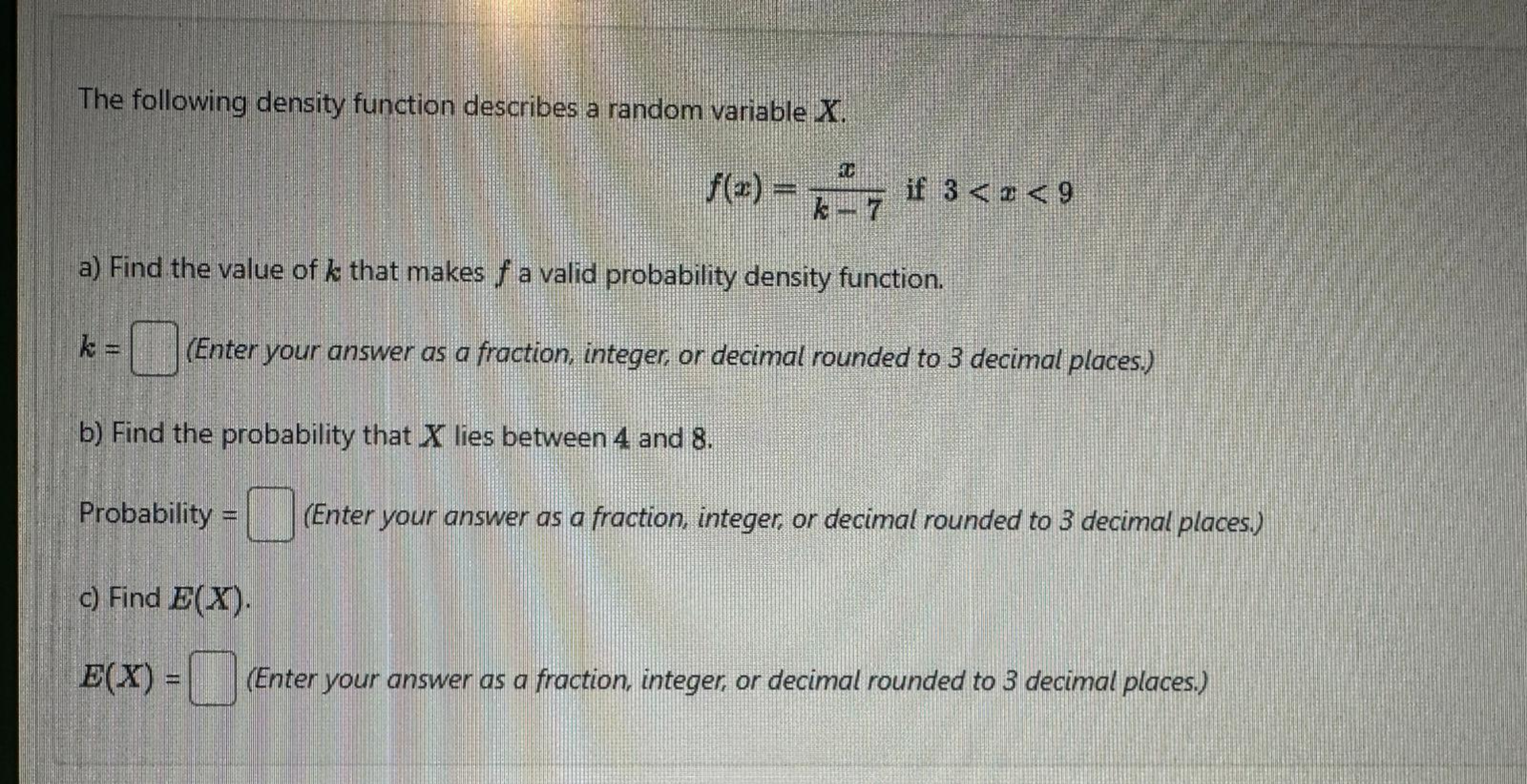 Solved The following density function describes a random | Chegg.com