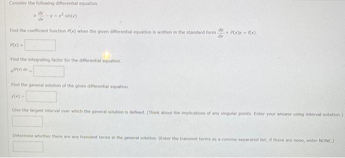 Solved Consider the following differential equation, dy X | Chegg.com