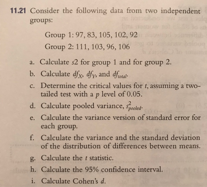 Solved 11.21 Consider the following data from two | Chegg.com