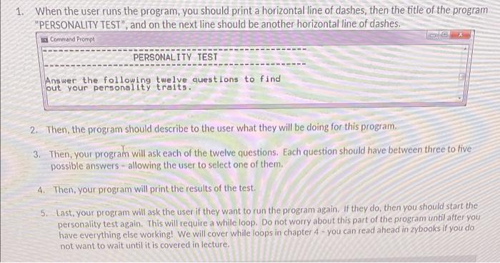 Solved You are going to create a personality test with | Chegg.com
