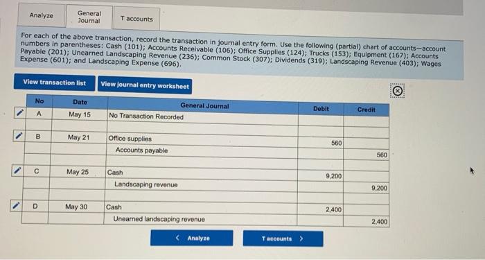 Solved For each transaction, (1) analyze the transaction | Chegg.com