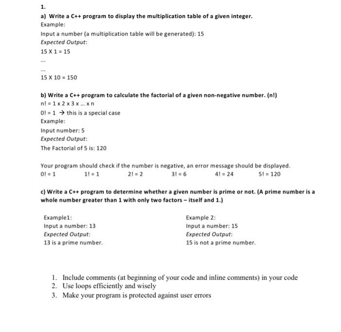 Solved a) Write a C++program to display the multiplication | Chegg.com