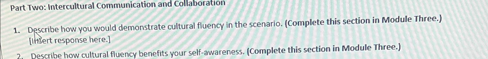 Solved Part Two: Intercultural Communication and | Chegg.com