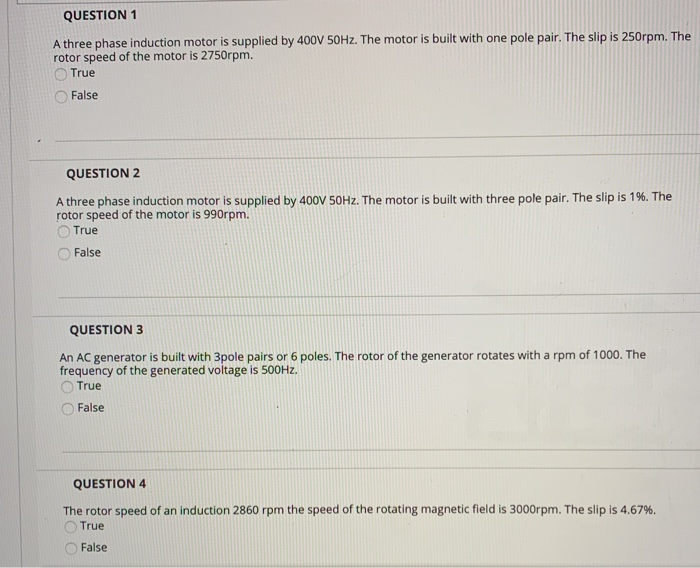 Solved QUESTION 1 A three phase induction motor is supplied | Chegg.com
