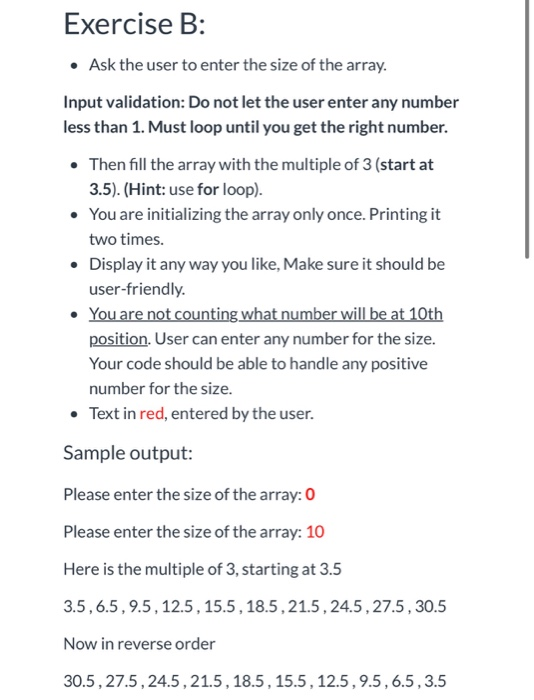 Solved Exercise A: Create an array if data type int, Length | Chegg.com