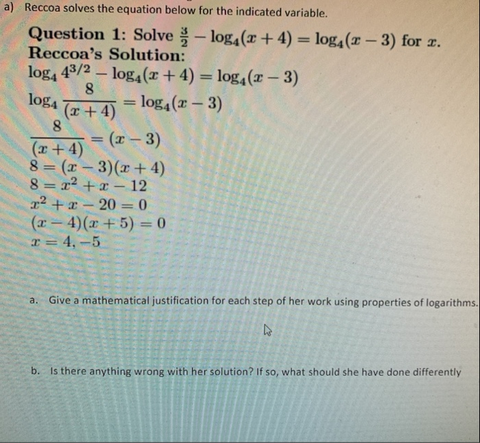 Log2 A Reccoa Solves The Equation Below For The Chegg 