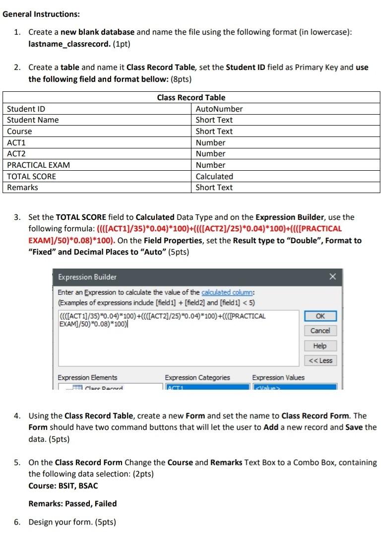 Solved General Instructions: 1. Create a new blank database | Chegg.com