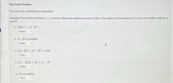 Solved True False Problem You only have 4 attempts for this | Chegg.com