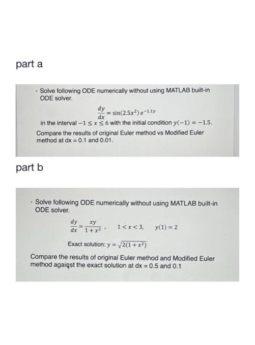 Solved part a - Solve following ODE numerically without | Chegg.com