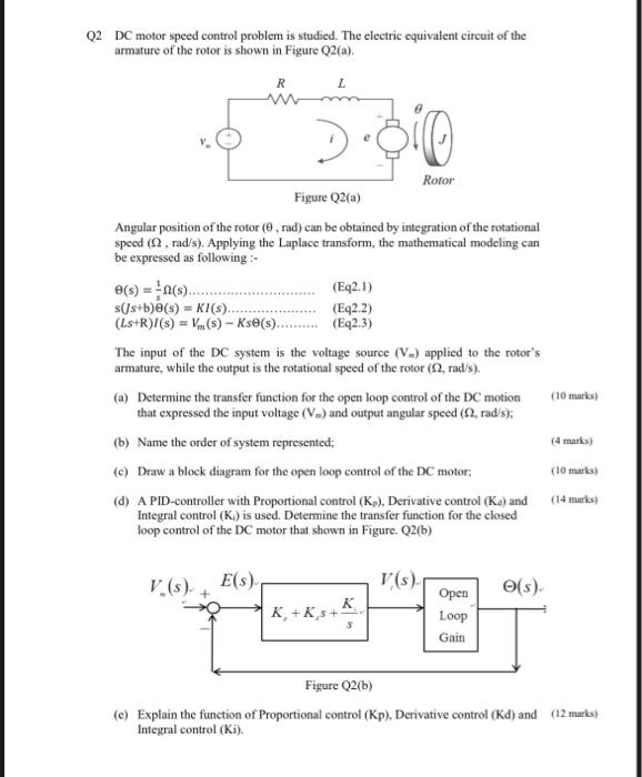 Solved Q2 DC motor speed control problem is studied. The | Chegg.com