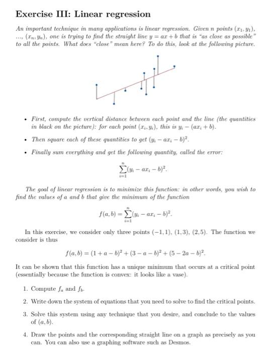Solved Exercise III: Linear regression An important | Chegg.com