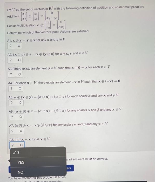 Solved Let V Be The Set Of Vectors In R2 With The Following | Chegg.com