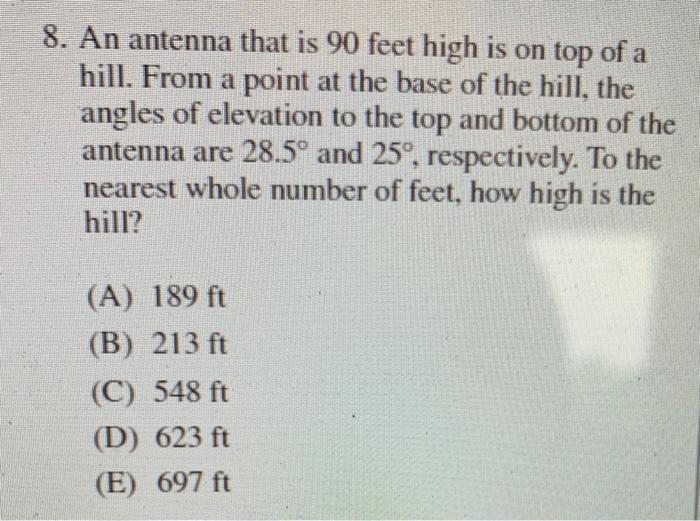 Solved 8. An antenna that is 90 feet high is on top of a