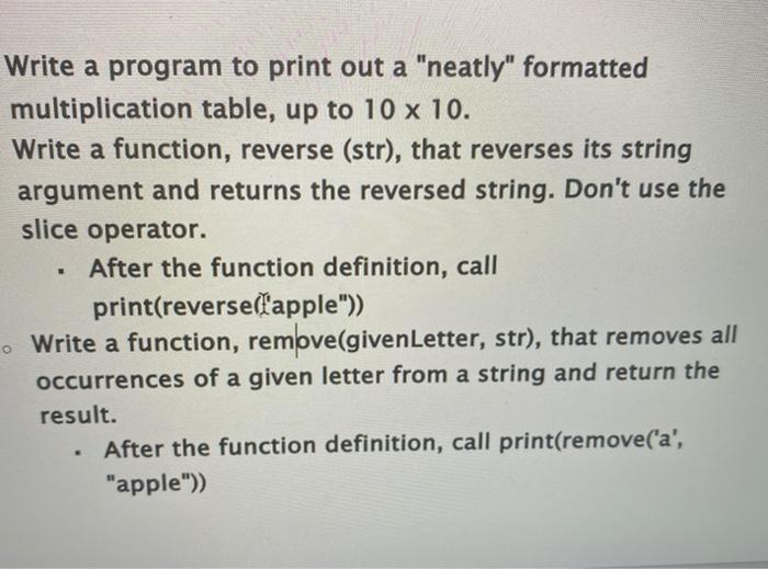 Solved Write a program to print out a "neatly" formatted | Chegg.com