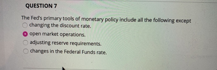 Solved QUESTION 7 The Fed's Primary Tools Of Monetary Policy | Chegg.com