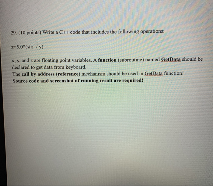 Solved 29. (10 points) Write a CH code that includes the | Chegg.com
