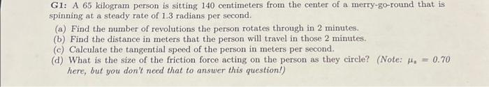 Solved G1: A 65 kilogram person is sitting 140 centimeters | Chegg.com