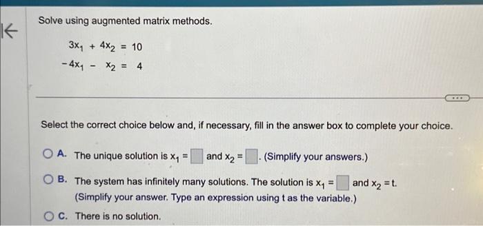 Solved Solve Using Augmented Matrix Methods. | Chegg.com