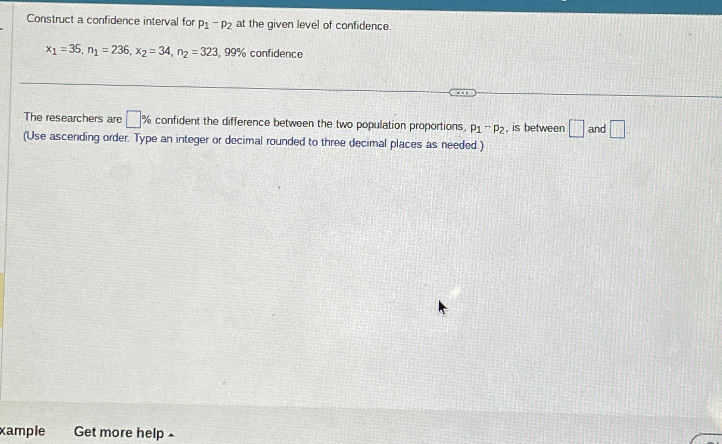 Solved Construct a confidence interval for p1-p2 ﻿at the | Chegg.com
