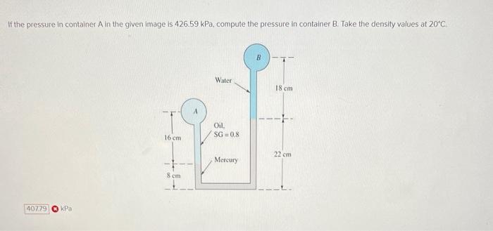 Solved If the pressure in container A in the given image is | Chegg.com