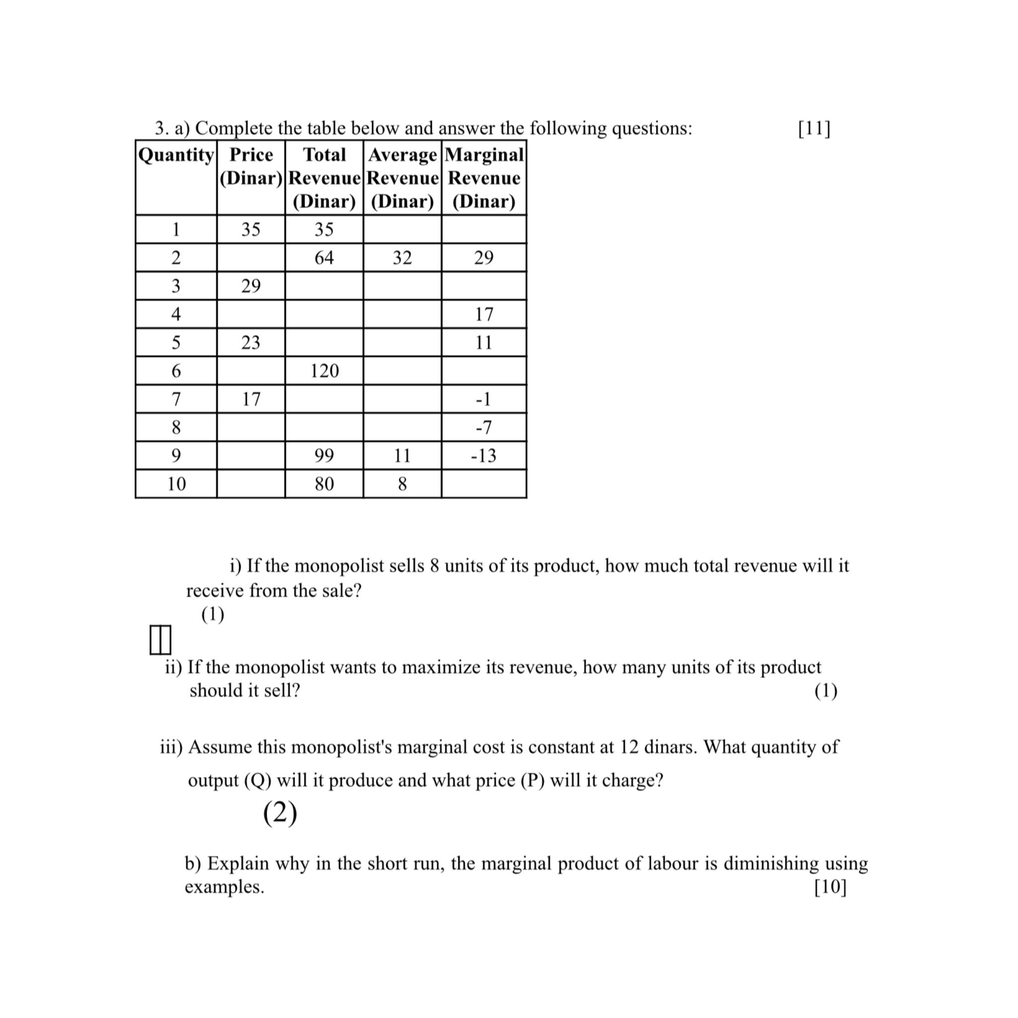 Solved a) ﻿Complete the table below and answer the following | Chegg.com