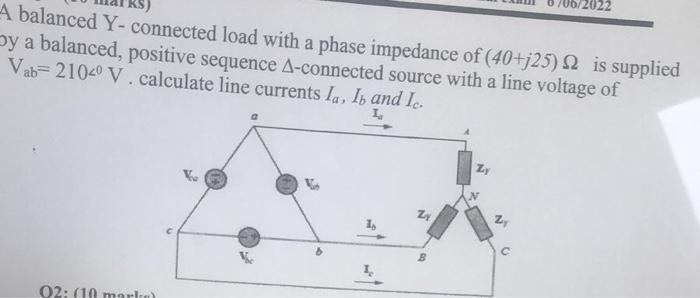 Solved 2022 A balanced Y- connected load with a phase | Chegg.com