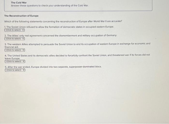 Solved The Cold War Answer these questions to check your