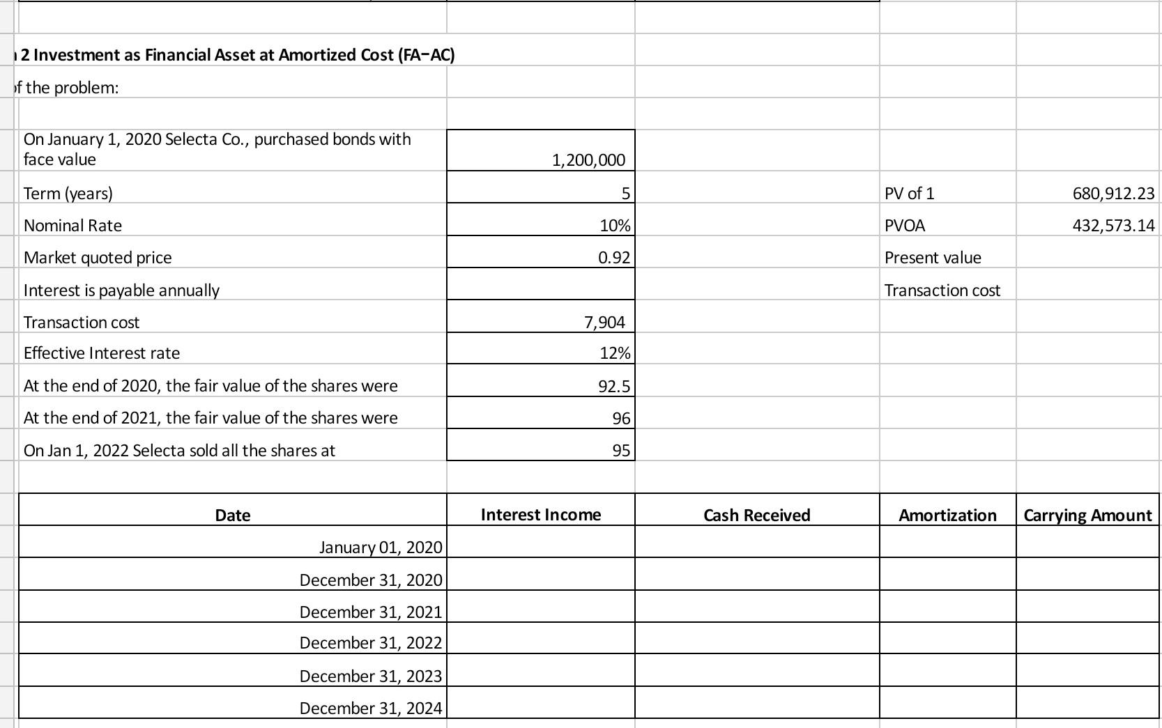 Solved Problem 2 Investment as Financial Asset at Amortized | Chegg.com