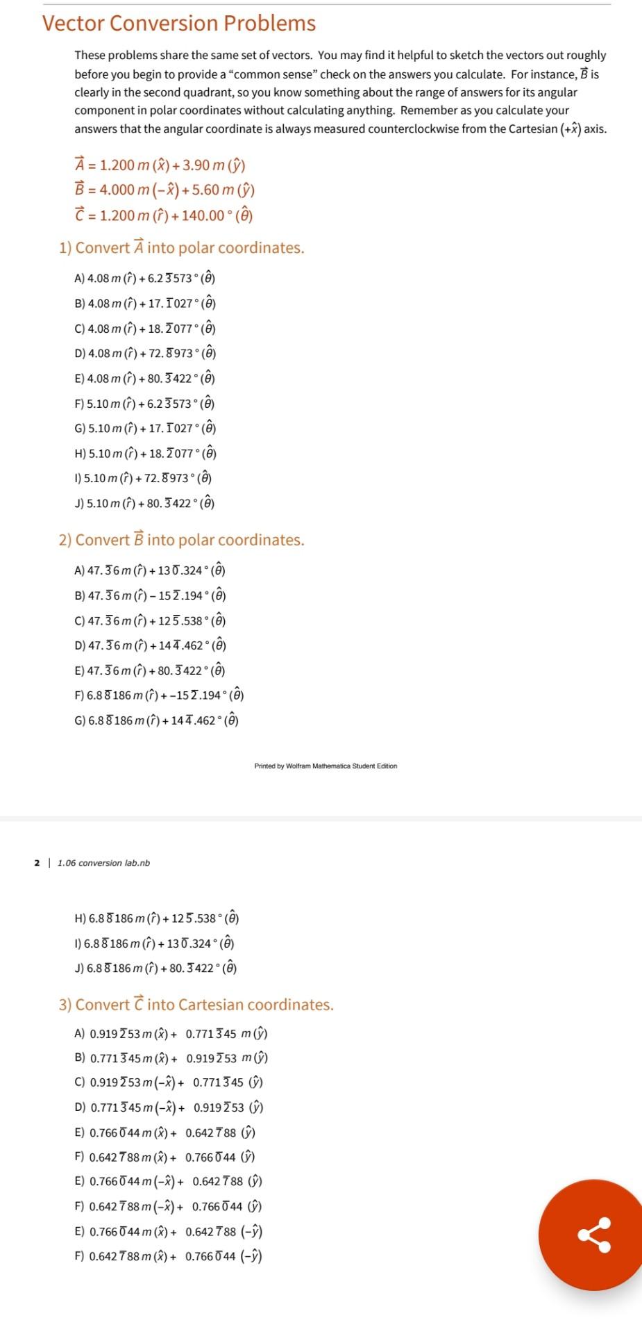 Vector Conversion Problems These Problems Share The Chegg Com
