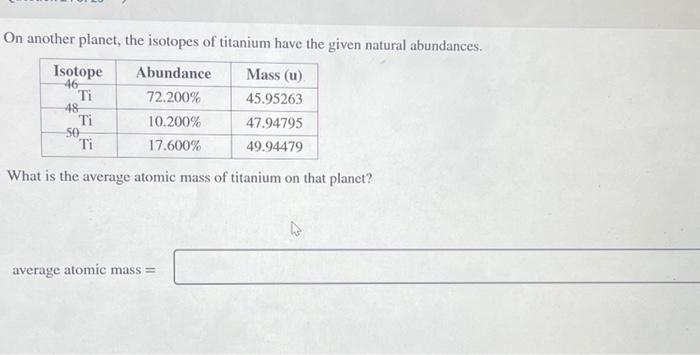 Solved On another planet, the isotopes of titanium have the | Chegg.com