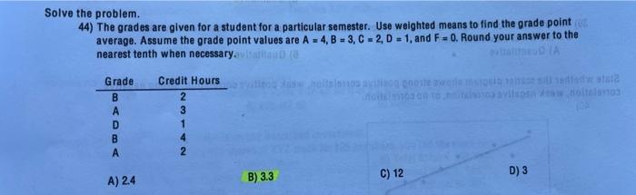 Solved problem. 44) The grades are given for a student for a | Chegg.com