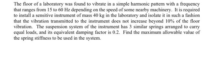 Solved The floor of a laboratory was found to vibrate in a | Chegg.com