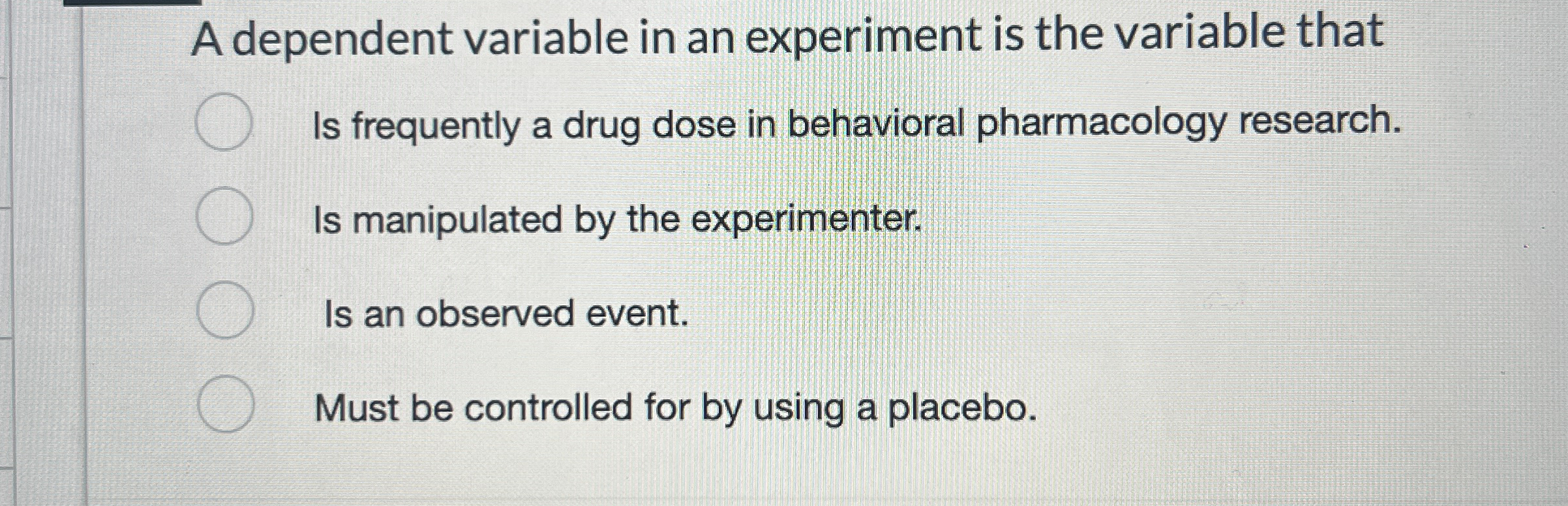 Solved A dependent variable in an experiment is the variable | Chegg.com