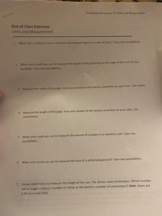 case study questions units and measurements