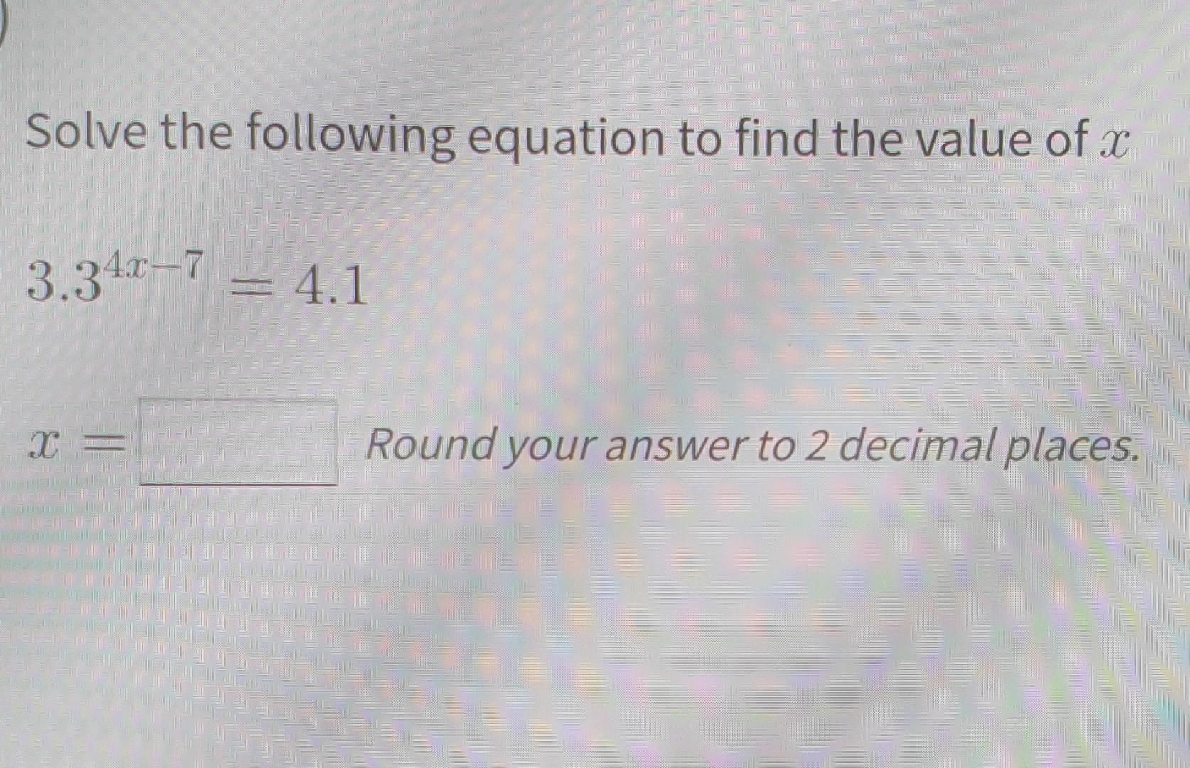 solve the following equation to find the value of x